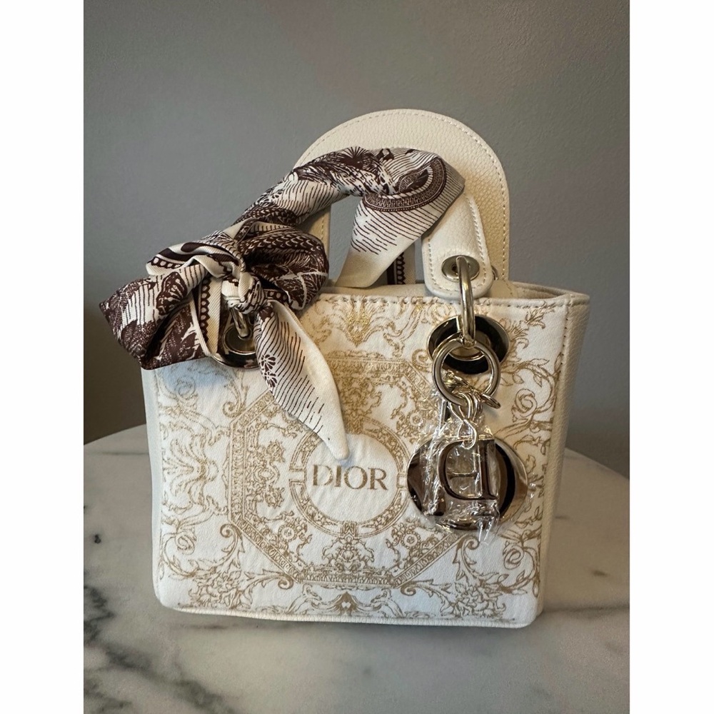 Ivory and Beige Tote with Scarf Accent - Picture 2 of 6